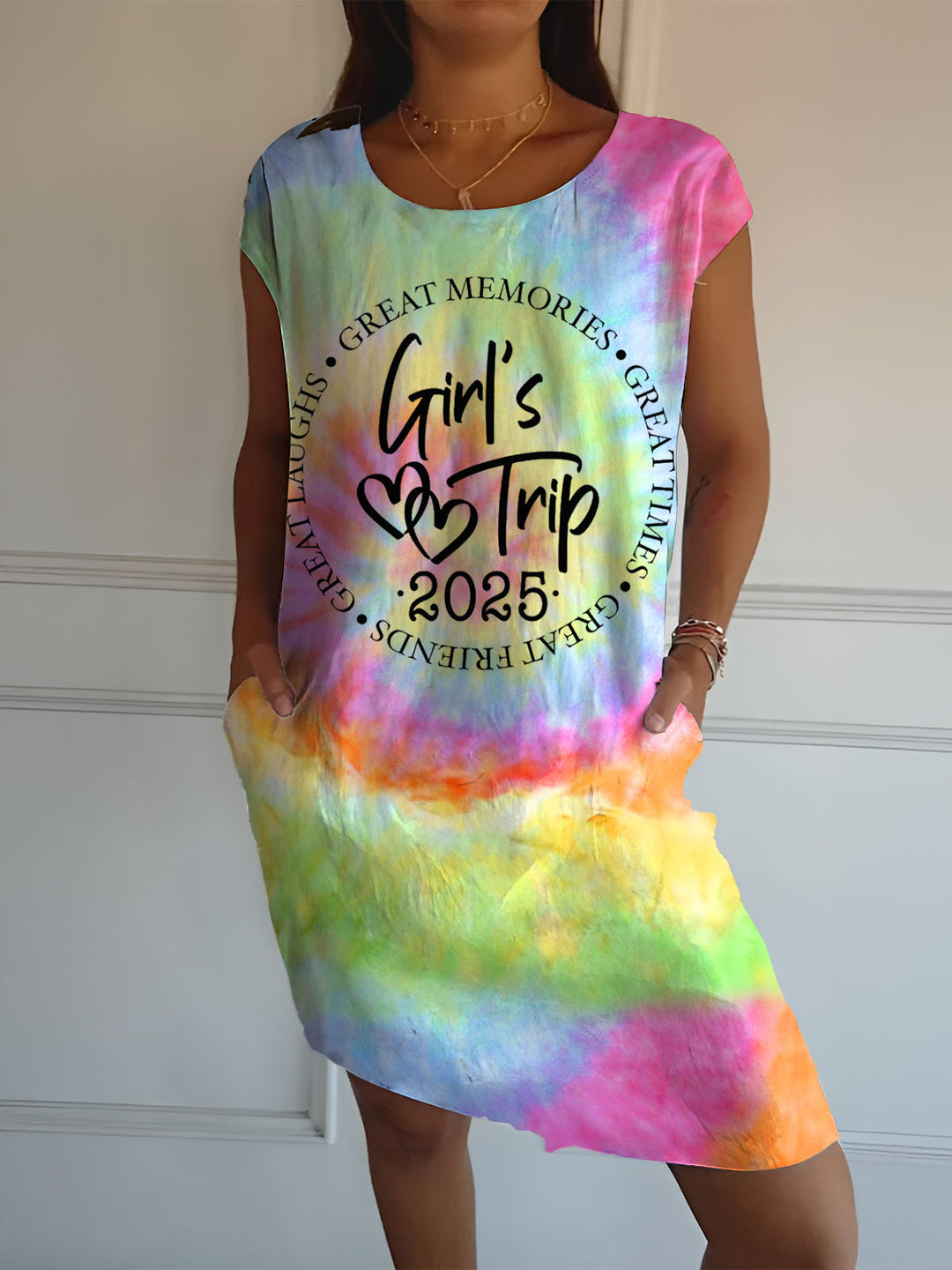 Girl's Trip 2025 Tie Dye Short Sleeve Dress