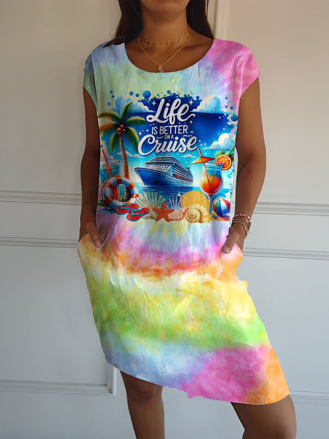 Life Is Better on A Cruise Tie Dye Short Sleeve Dress