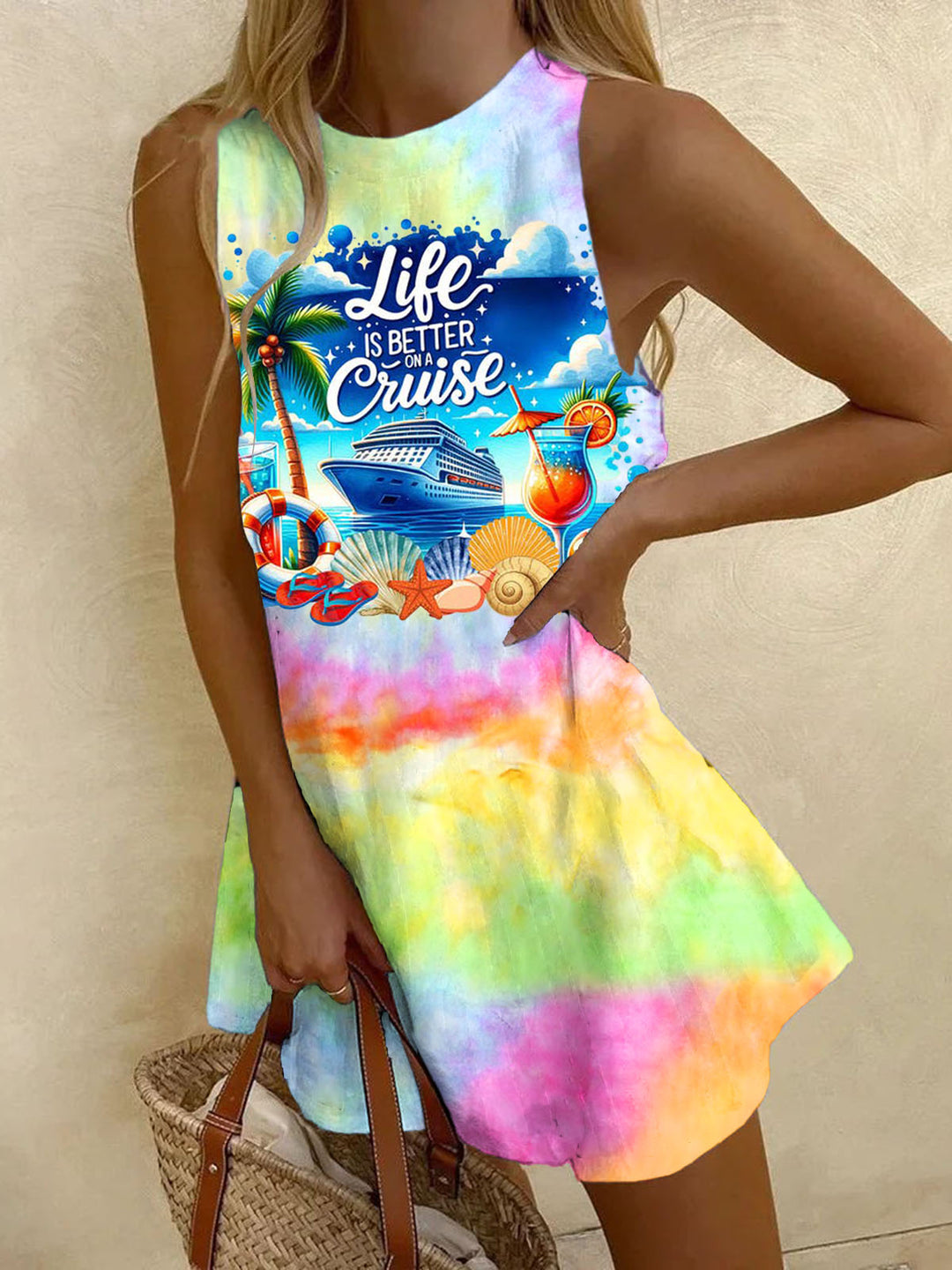 Women'S Life Is Better on A Cruise Tie Dye Vest Skirt