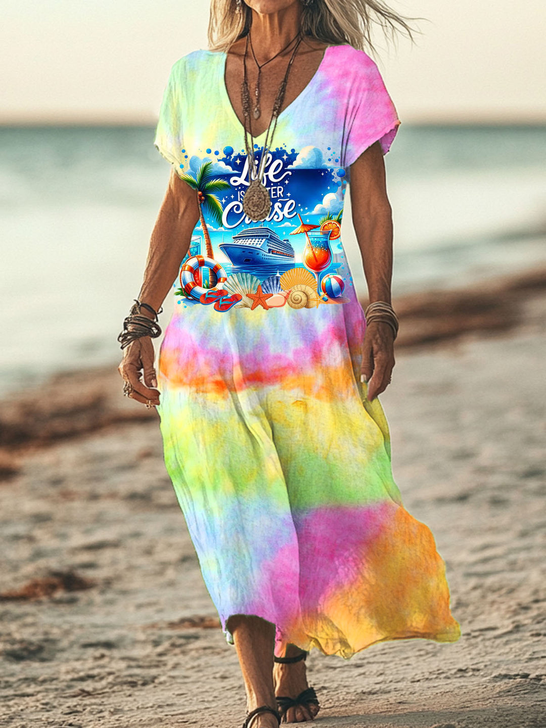 Life Is Better on A Cruise Tie Dye Vacation  Long Dress