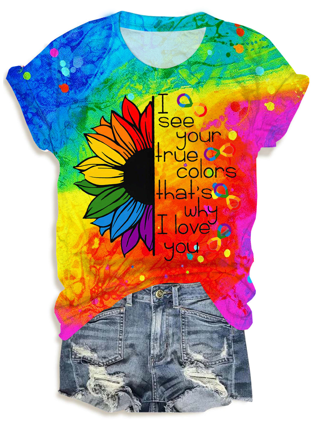 Autism Awareness Sunflower Print T-shirt