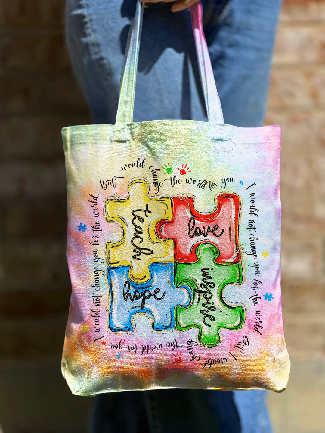 Autism Tie Dye Shoulder Zipper Canvas Bag