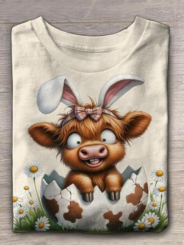 Easter Cute Highland Cow Crew Neck T-shirt