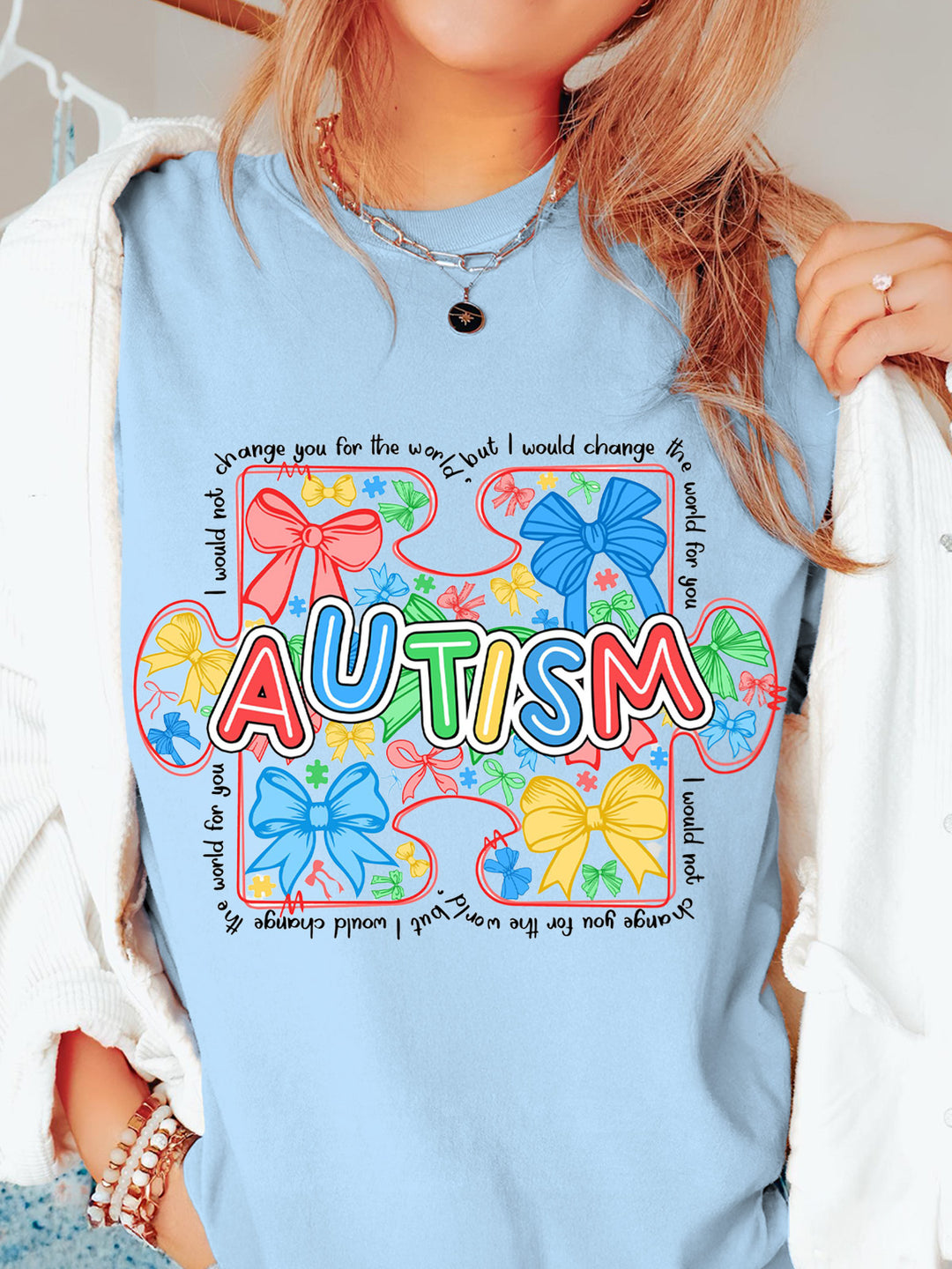 Women's Autism Bow  Print T-shirt