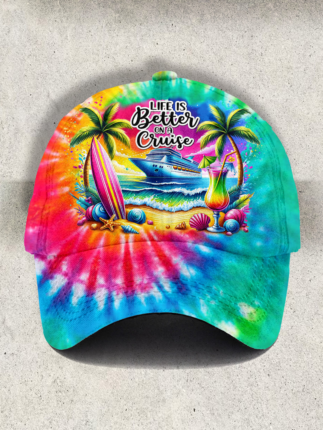 Life Is Better on A Cruise Tie Dye Print Baseball Cap