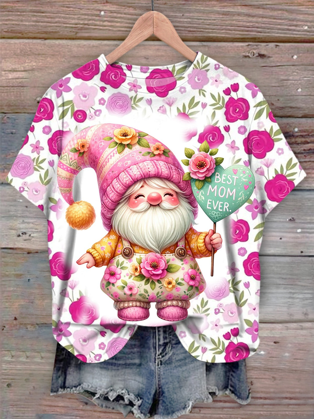 Watercolor Mothers Day Gnomes Crew Neck T-shirt