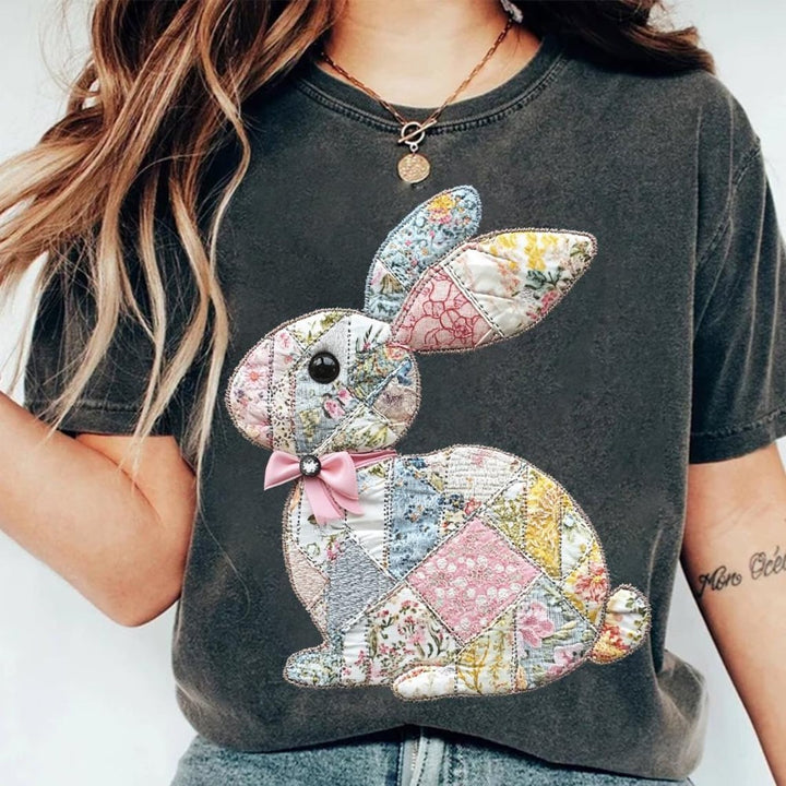 Easter Bunny Patchwork Floral Print T-shirt