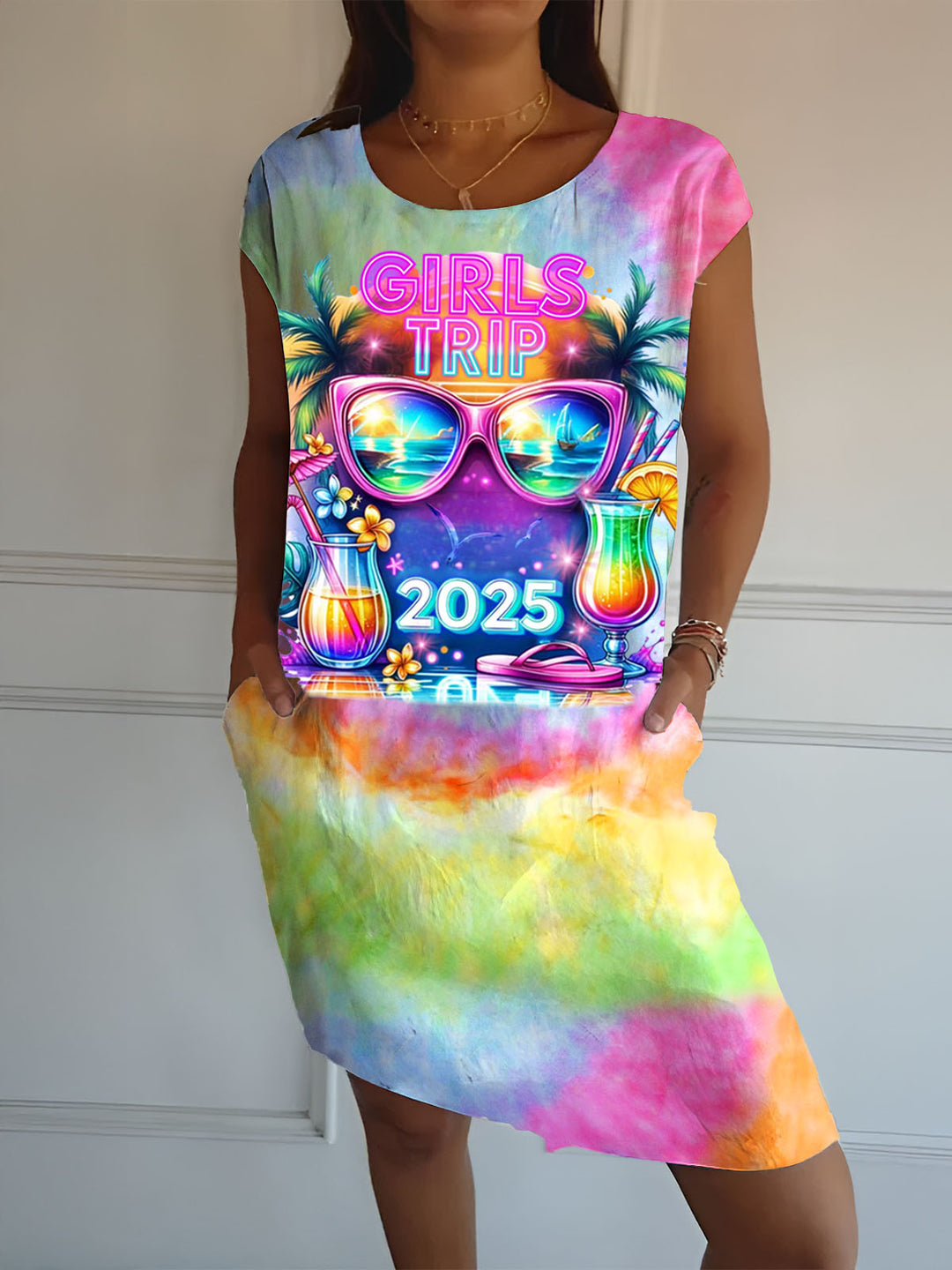 Girl Trip 2025 Tie Dye Short Sleeve Dress