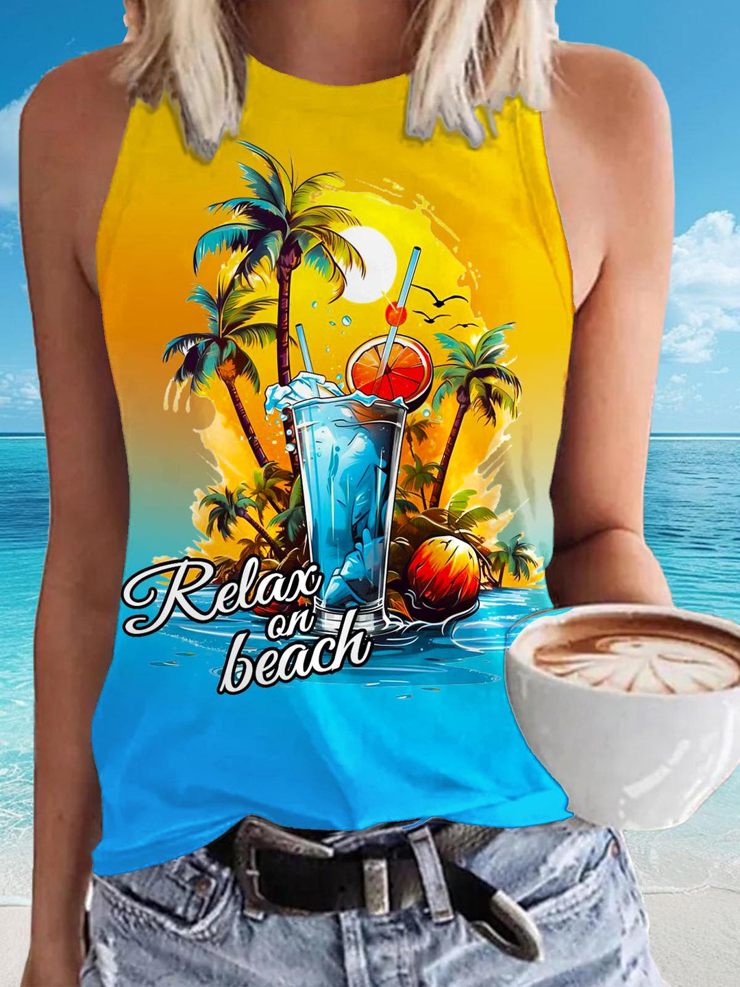 Summer Family Vacation Print Casual Sleeveless Top