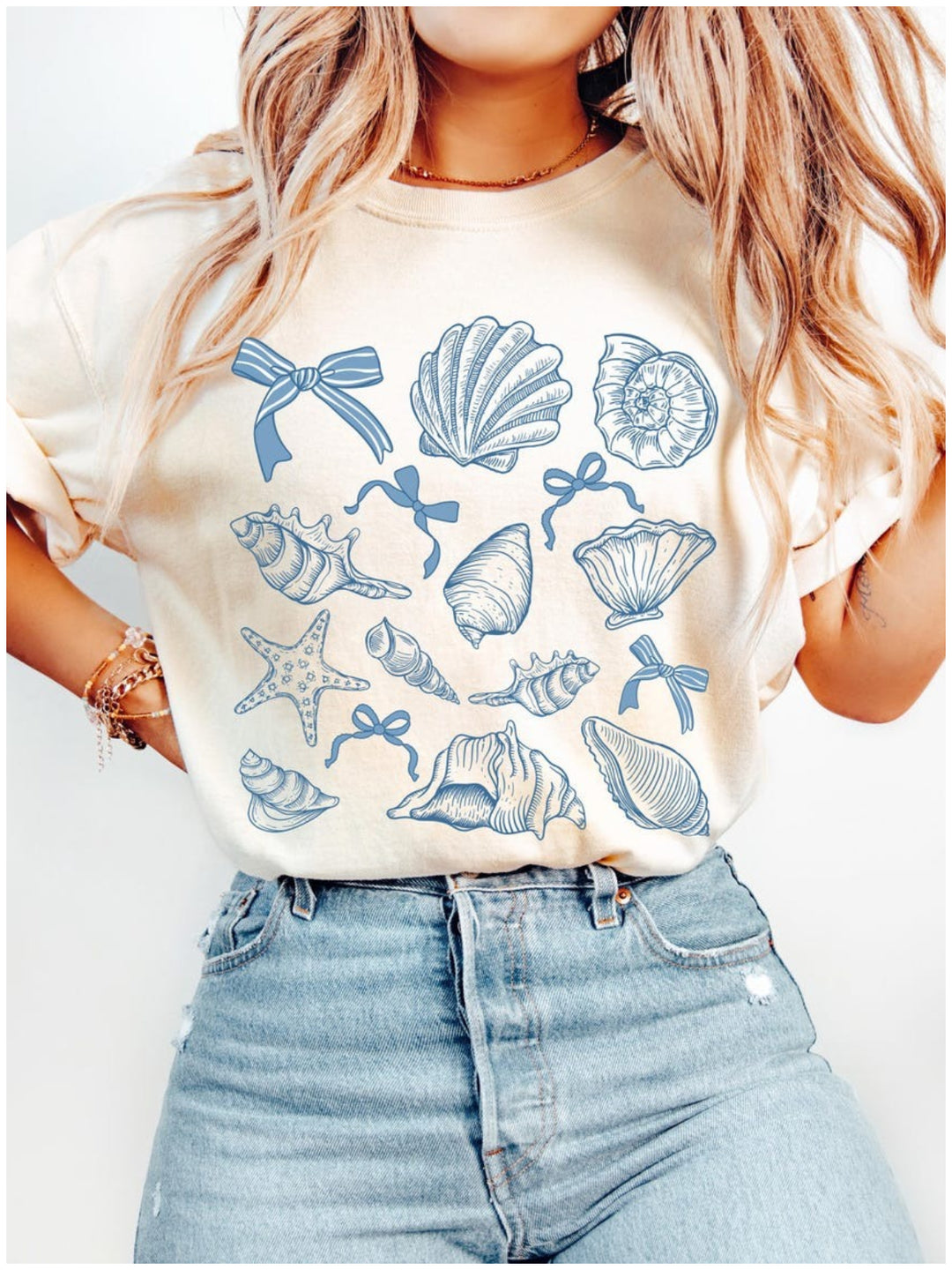 Women's Beach Coquette Seashell Print T-shirt