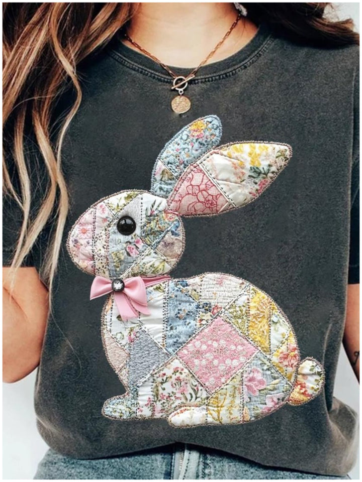 Easter Bunny Patchwork Floral Print T-shirt