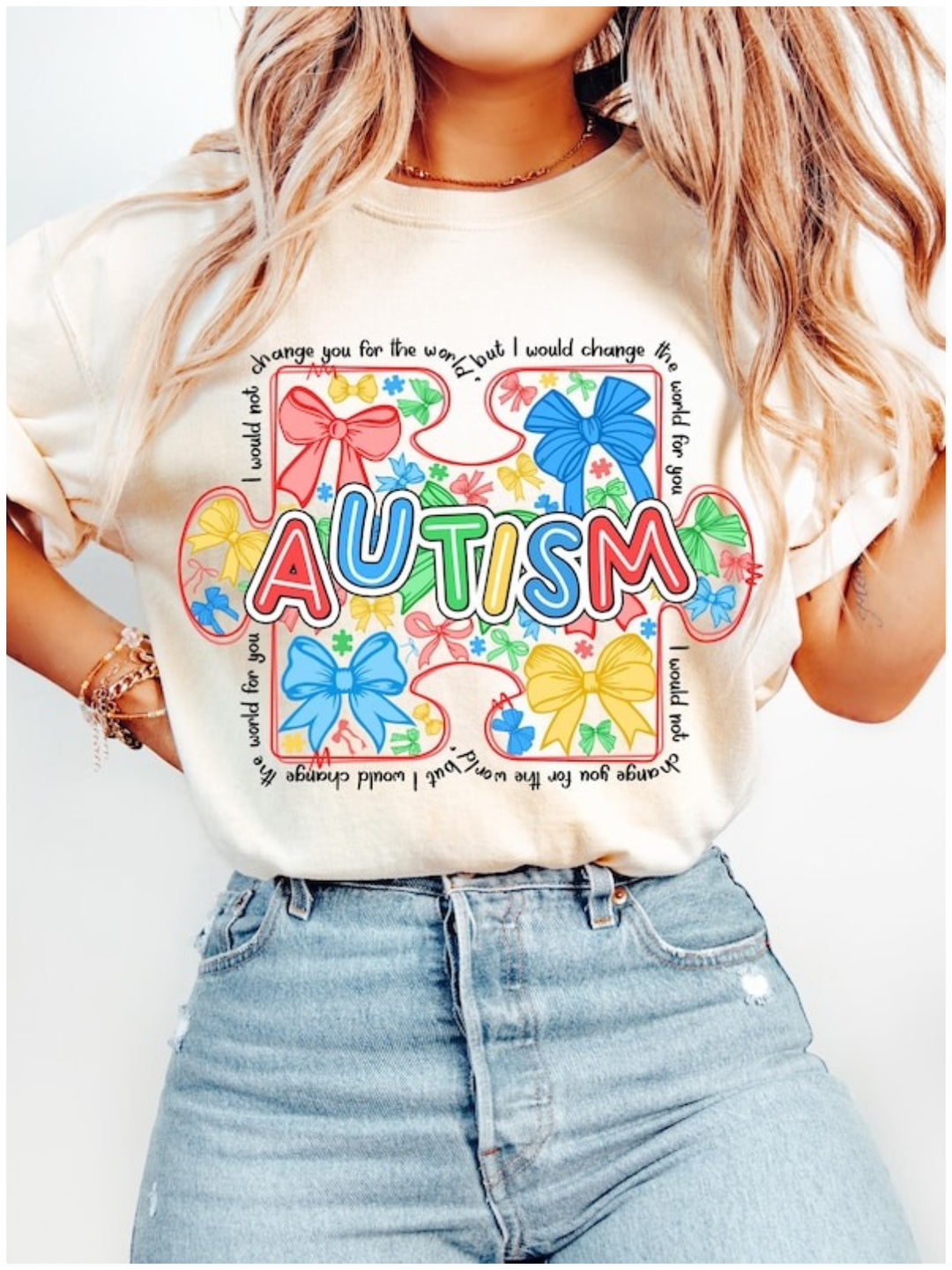 Autism Awareness Coquette Print T-shirt