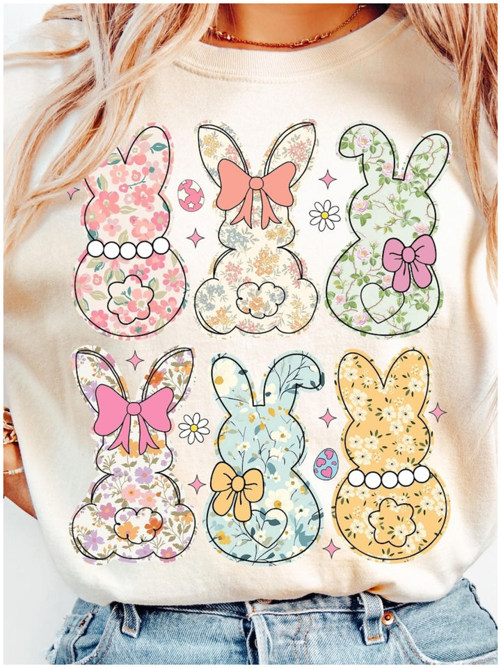 Floral Easter Bunny Coquette Print T-shirt