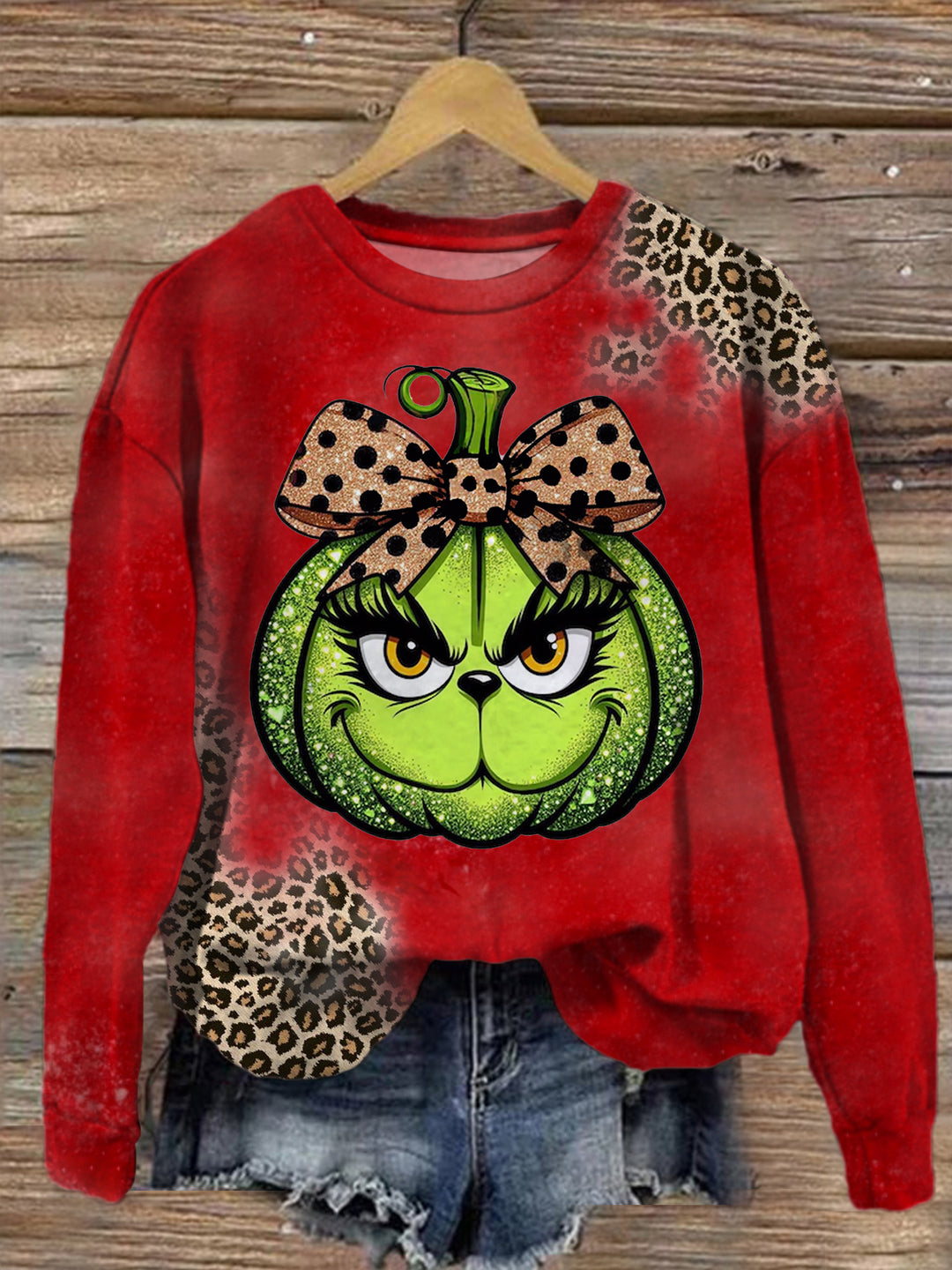 Women's Leopard Funny Christmas Long Sleeve Top