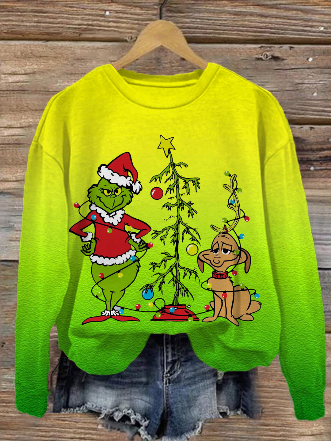 Green Monster And Friend Printed Long Sleeve Casual Top