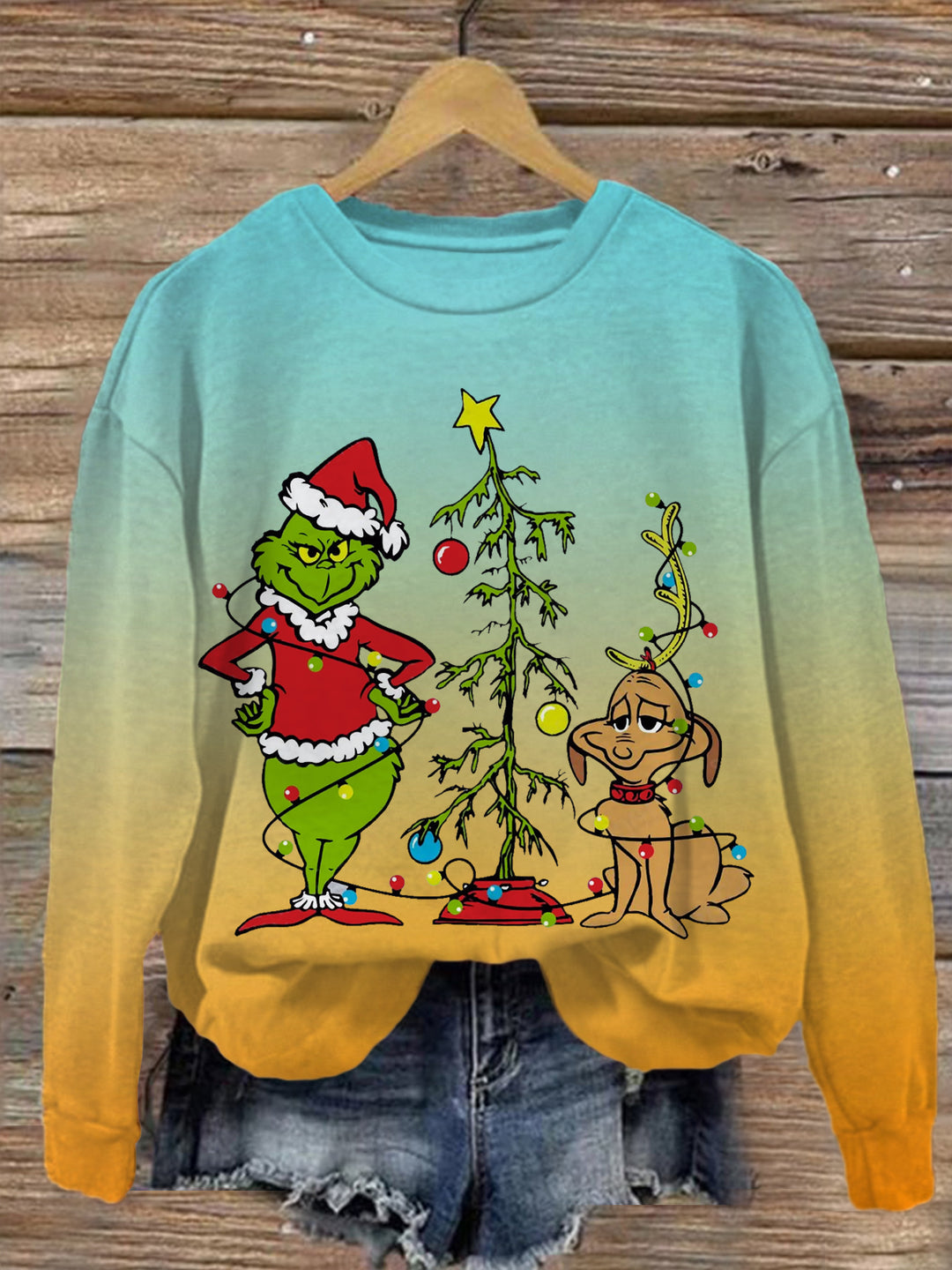 Green Monster And Friend Printed Long Sleeve Casual Top