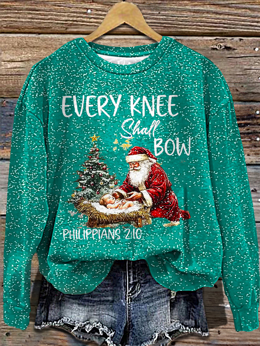 Women's Christmas Kneeling Crew Neck T-shirt