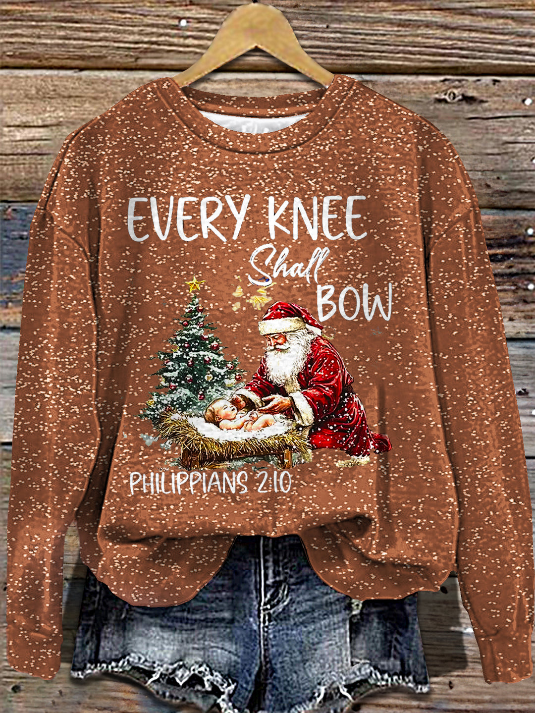 Women's Christmas Jesus Santa Printed Long Sleeve Casual Top