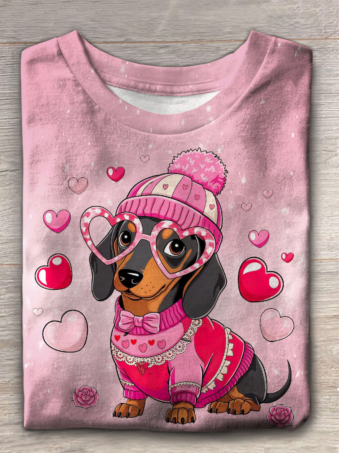 Women's Valentine Dachshund Dog Crew Neck T-shirt