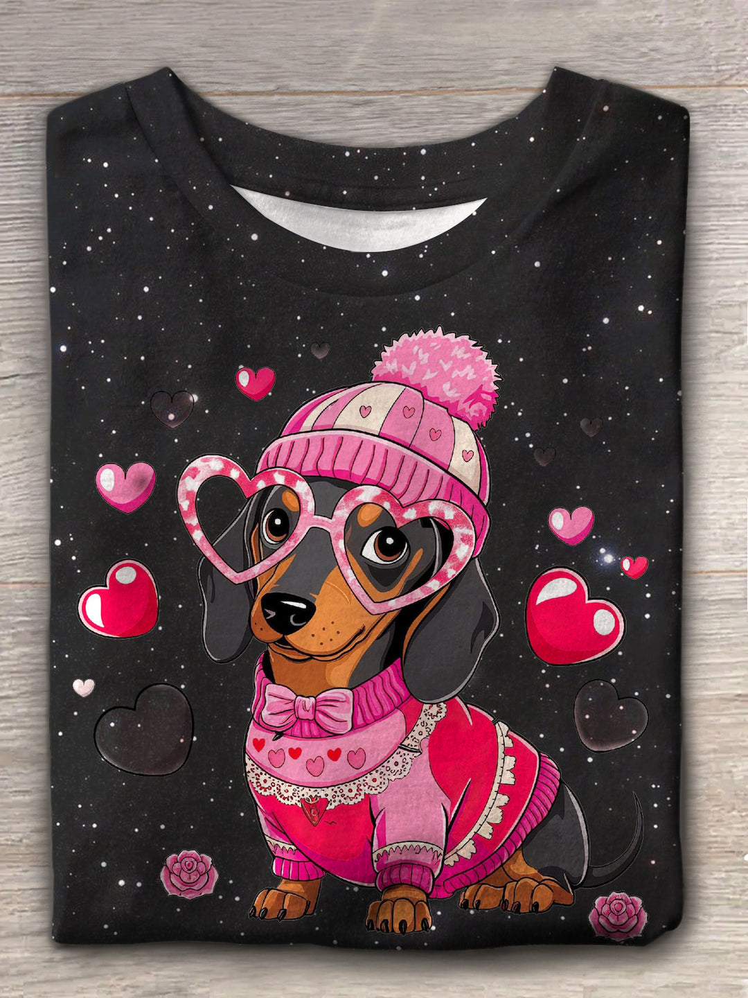 Women's Valentine Dachshund Dog Crew Neck T-shirt