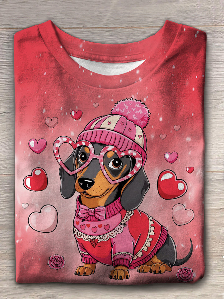 Women's Valentine Dachshund Dog Crew Neck T-shirt