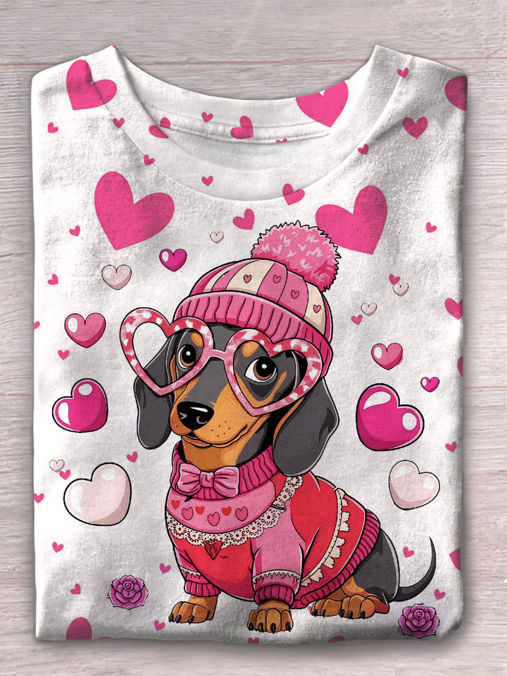 Women's Valentine Dachshund Dog Crew Neck T-shirt