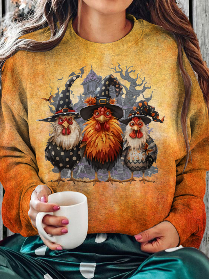 Spooky Witch Chickens Crew Neck T-shirt