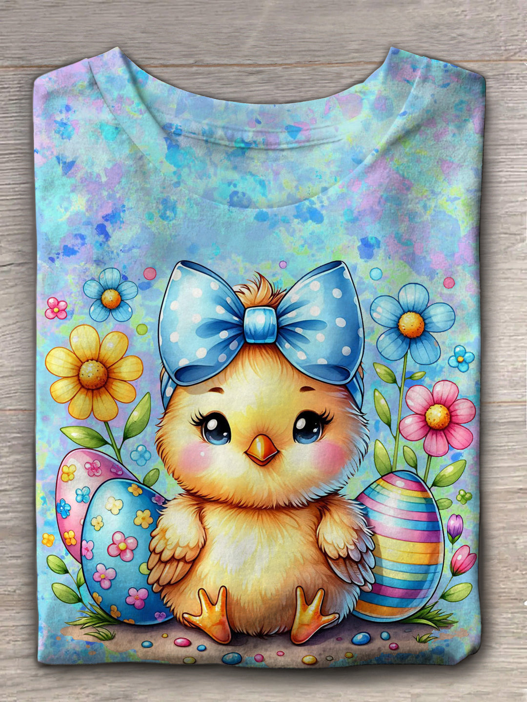 Easter Cute Chicks And Eggs Crew Neck T-shirt