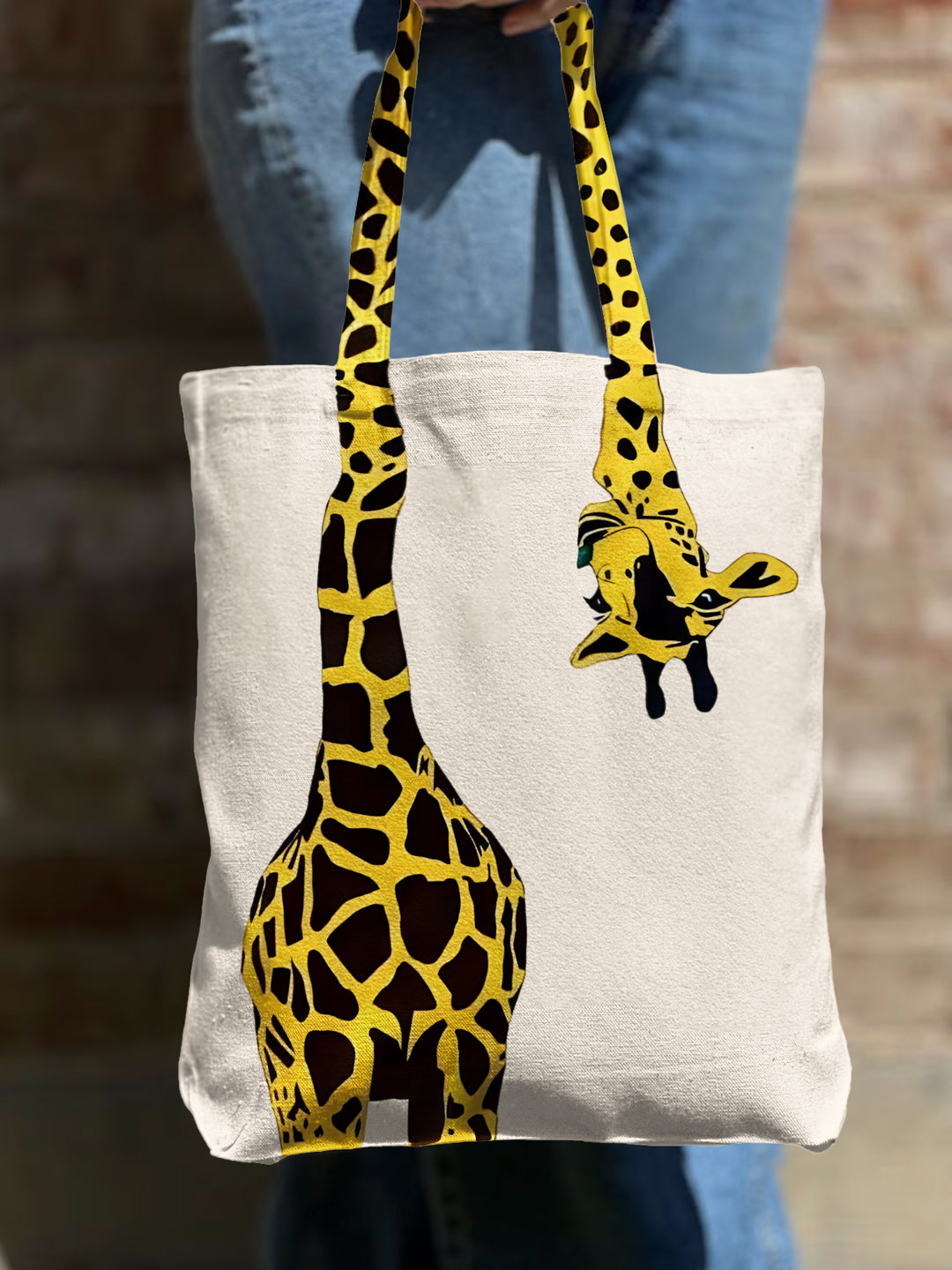 Funny Giraffe Shoulder Zipper Canvas Bag