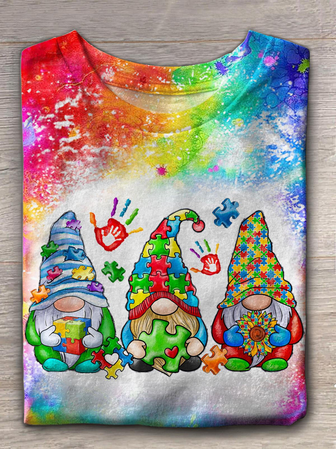 Autism Awareness Gnomes Crew Neck T-shirt