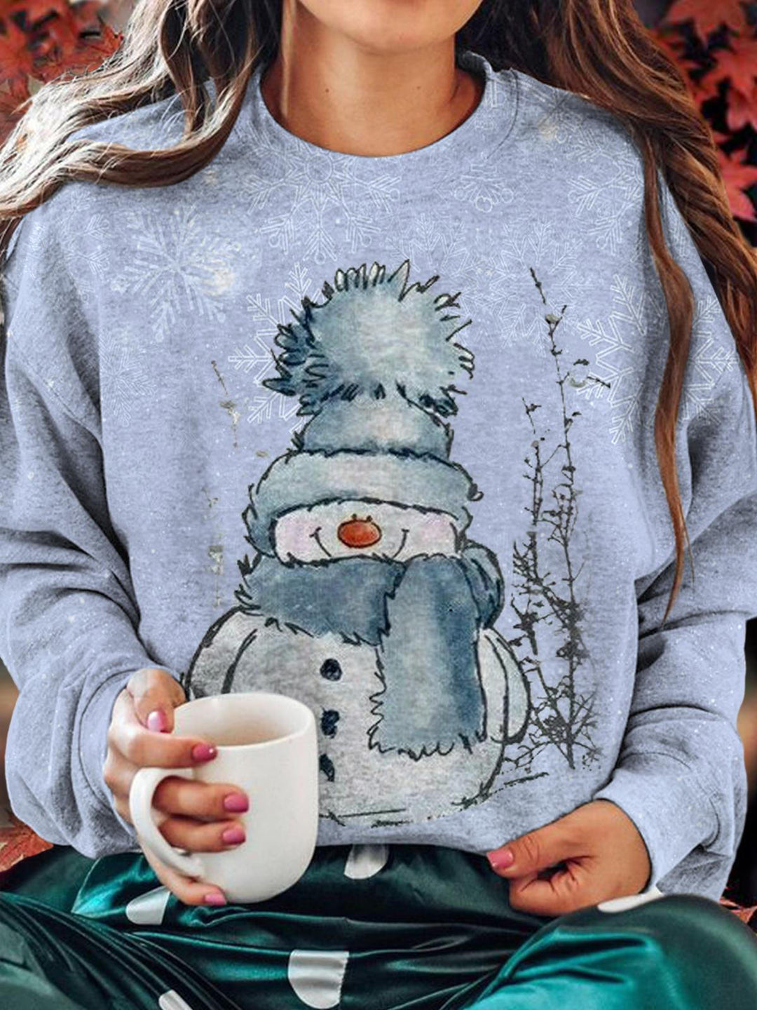 Cute Christmas Snowman Printed Long Sleeve Casual Top