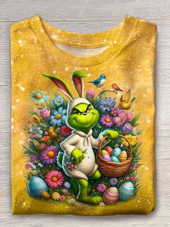 Easter Funny Cartoon Character Egg Crew Neck T-shirt