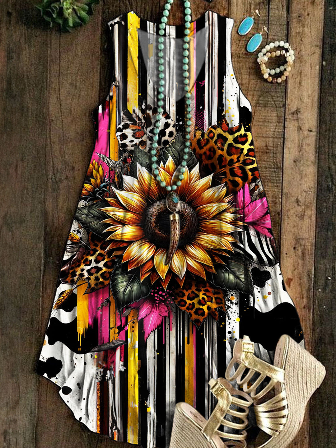 Sunflower Leopard Print Casual Dress
