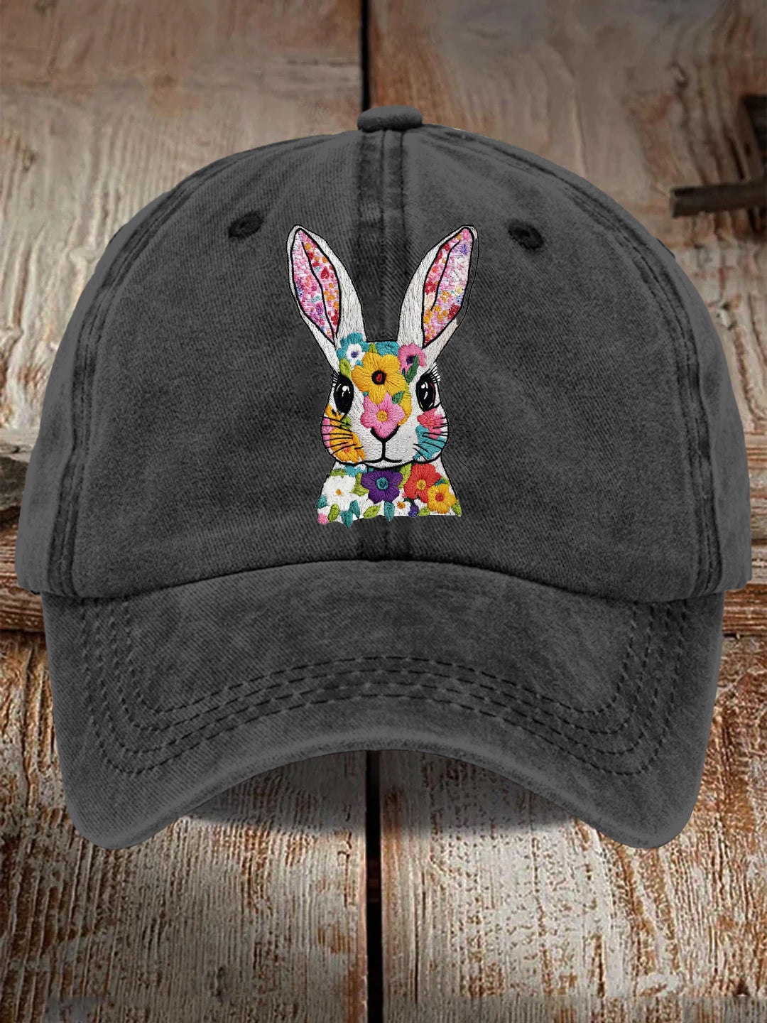 Floral Faux Embroidery Bunny Print Baseball Cap