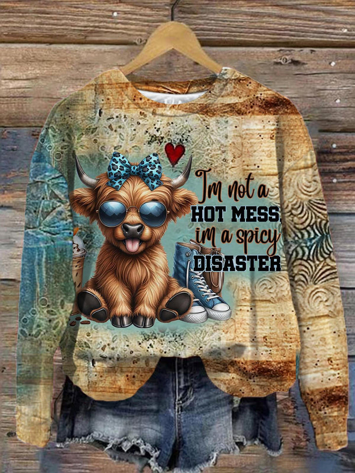 I’m Not A Hot Mess Funny Cow Print Crew Neck T-shirt