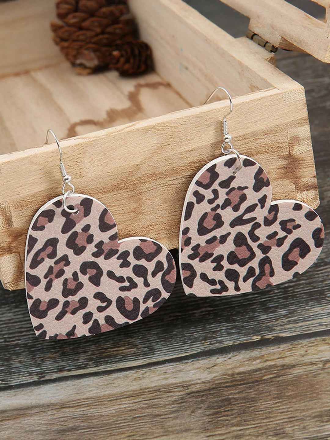 Valentine's Day Love Earrings Heart Shape Double Sided Leopard Print