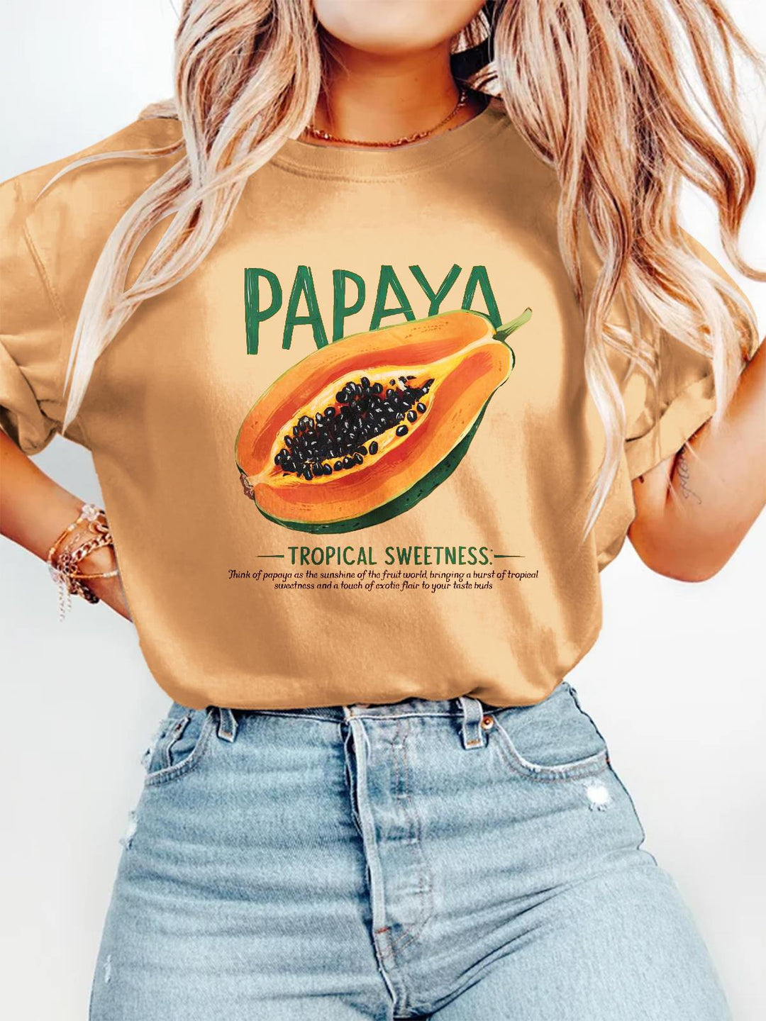 Eventful Papaya Print Crew Neck T-shirt