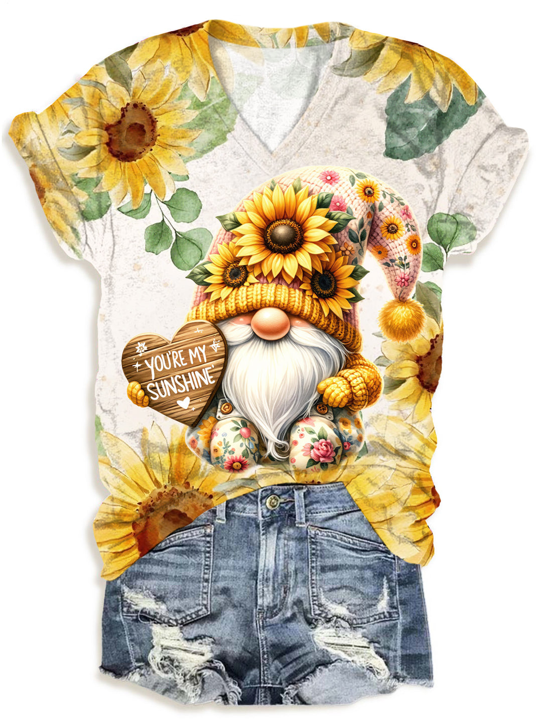 Mother's Day Gnome Sunflower V-neck T-Shirt