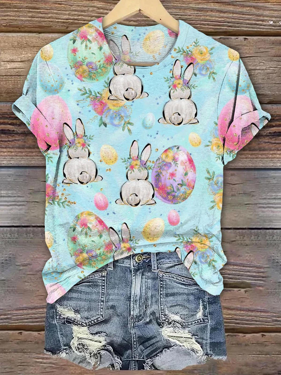 Happy Easter Bunny Eggs Crew Neck T-shirt