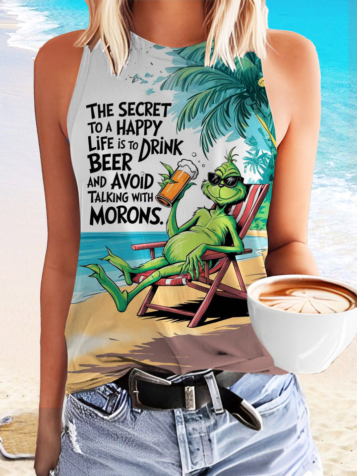 The Secret To A Happy Life İS To Dri̇nkbeer Print Casual Sleeveless Top