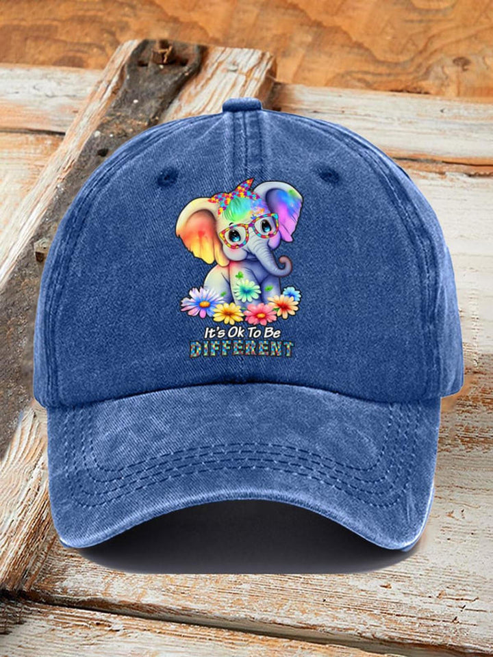 Autism Awareness Elephant It's Okay To Be Different Print Baseball Printed Baseball Cap