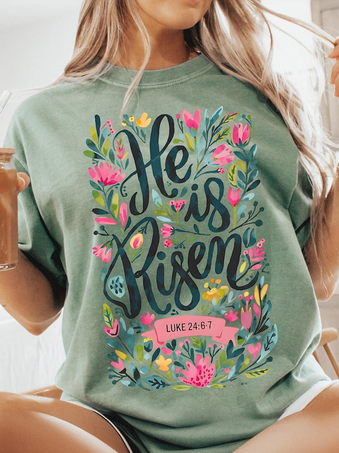 He Is Risen Jesus Easter Crew Neck T-shirt