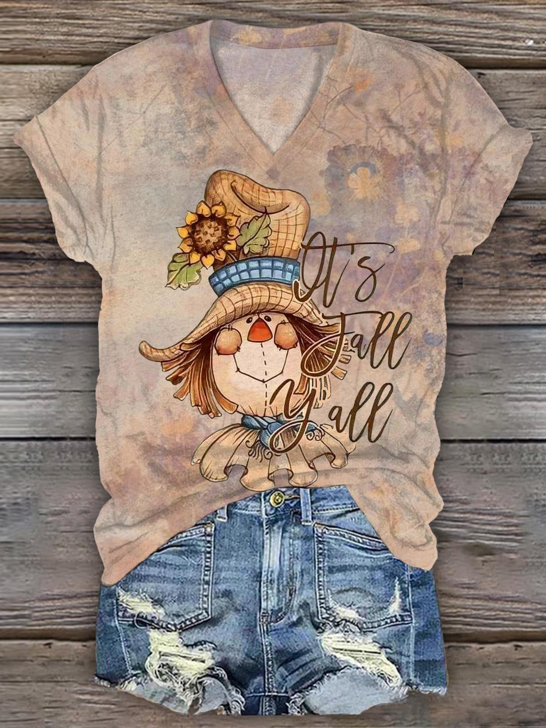 It's Fall Yall Autumn Retro Distressed Print Casual T-shirt