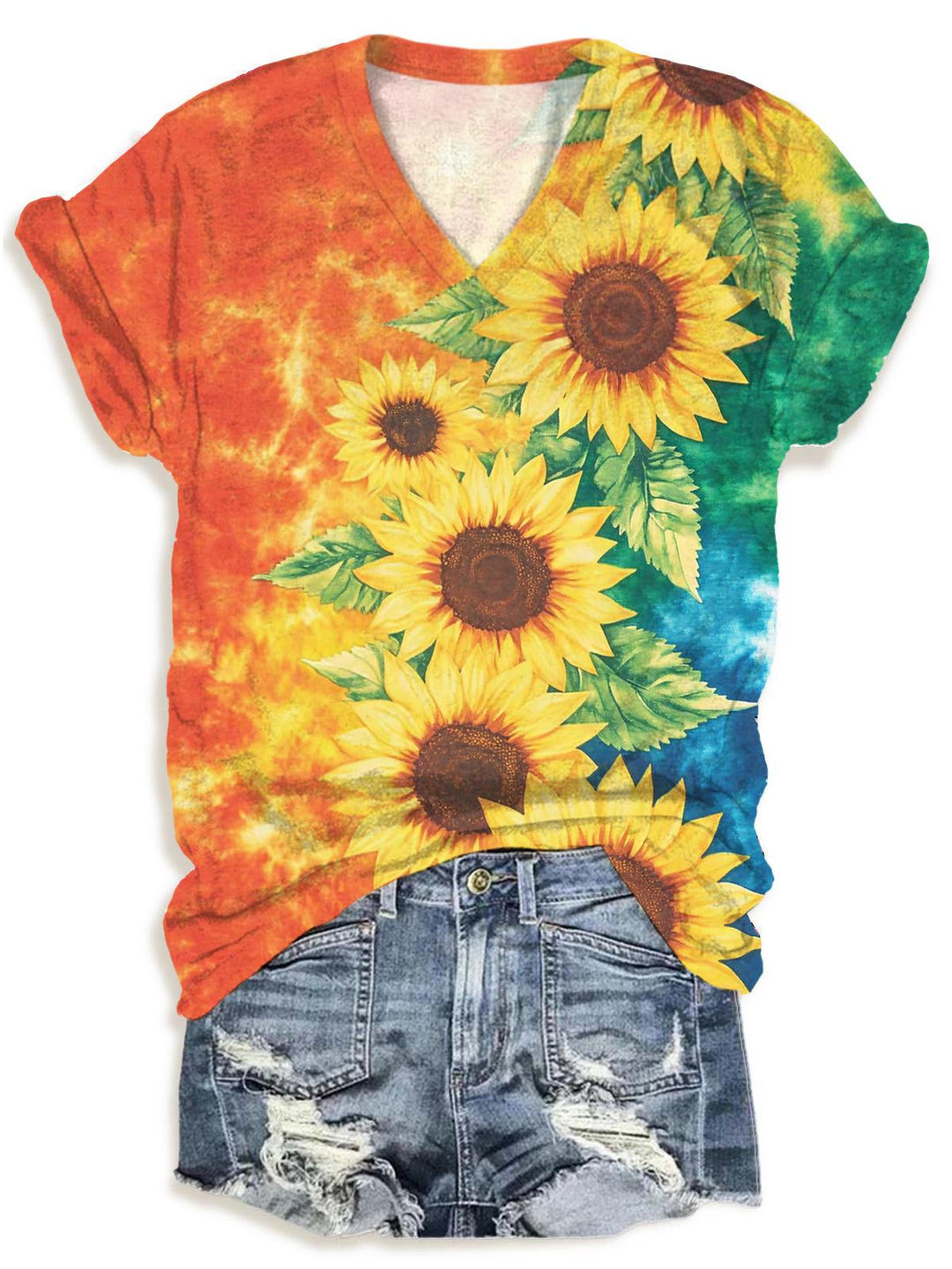 Sunflower Tie Dye V-neck T-Shirt