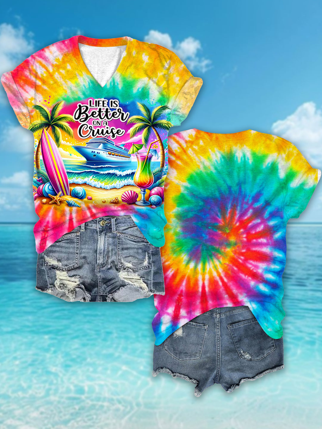 Life Is Better on A Cruise Tie Dye Vacation V-neck T-Shirt