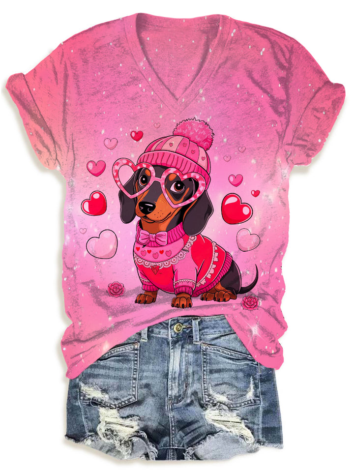 Women's Valentine Dachshund Dog Crew Neck T-shirt