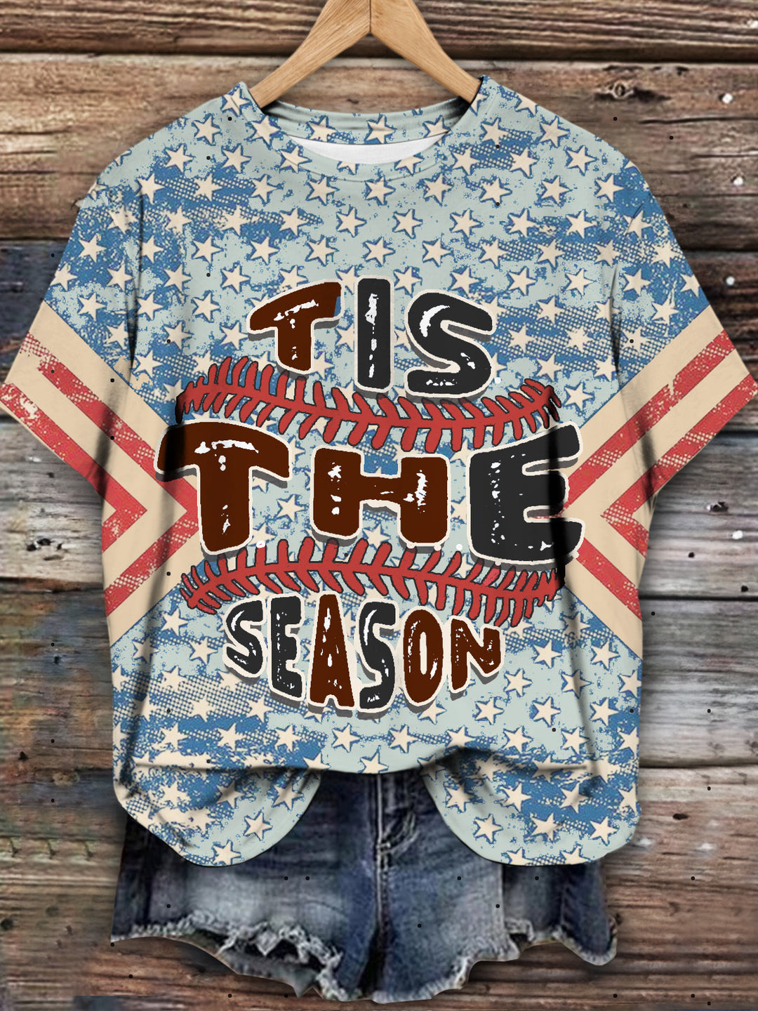 Tis The Season Baseball Game Fan Retro Print T-Shirt