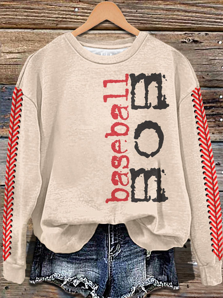 Retro Fashion Baseball Mom Printed Long Sleeve Casual Top