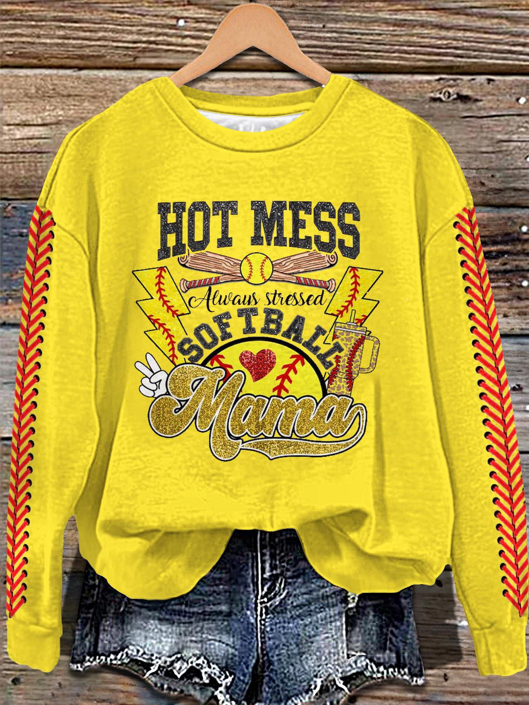 Vintage Softball Game Day Printed Long Sleeve Casual Top