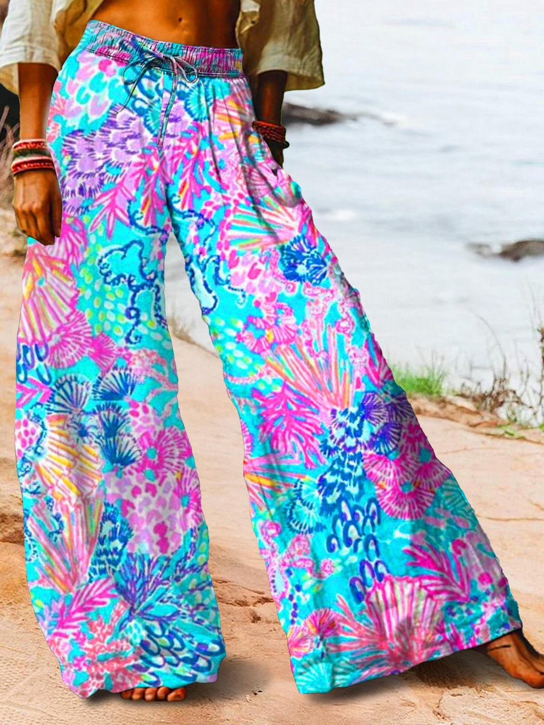 Women's Coral Pattern Printed Casual Pants